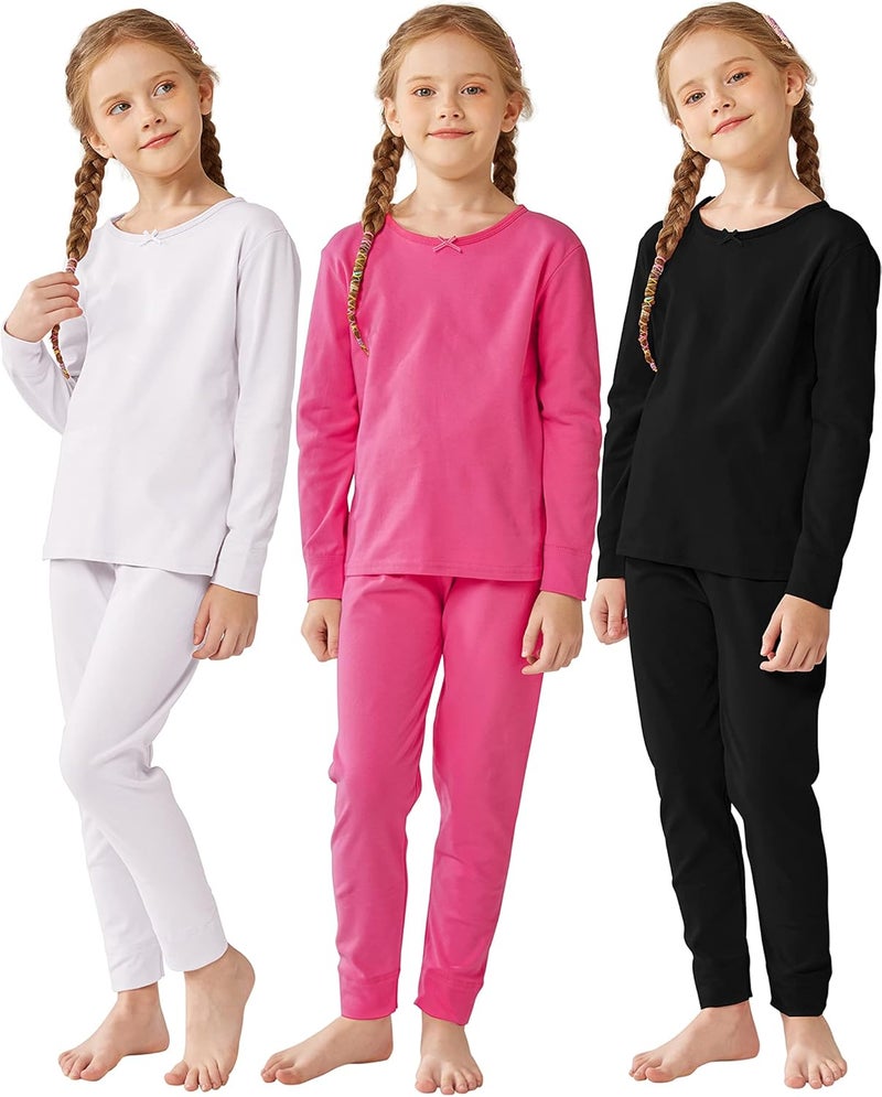 Resinta 3 Sets Toddler Girls' Cotton Thermal Underwear Girls Top Long Johns with Bows Winter Base Layer Thermal Underwear - Image 1
